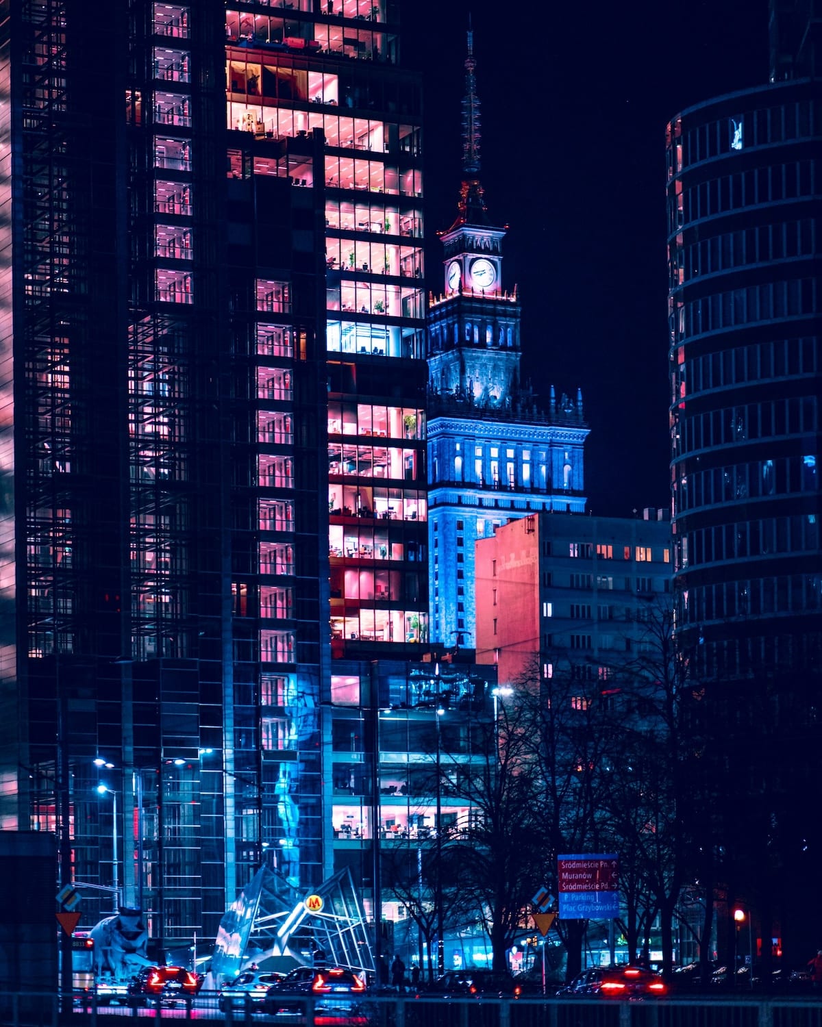 Warsaw city centre at night