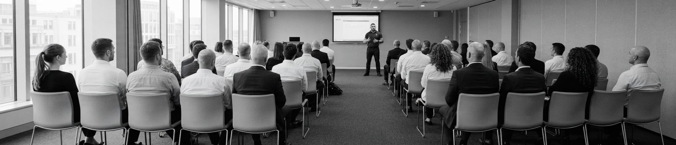 Illustration of an employee training session in a conference room